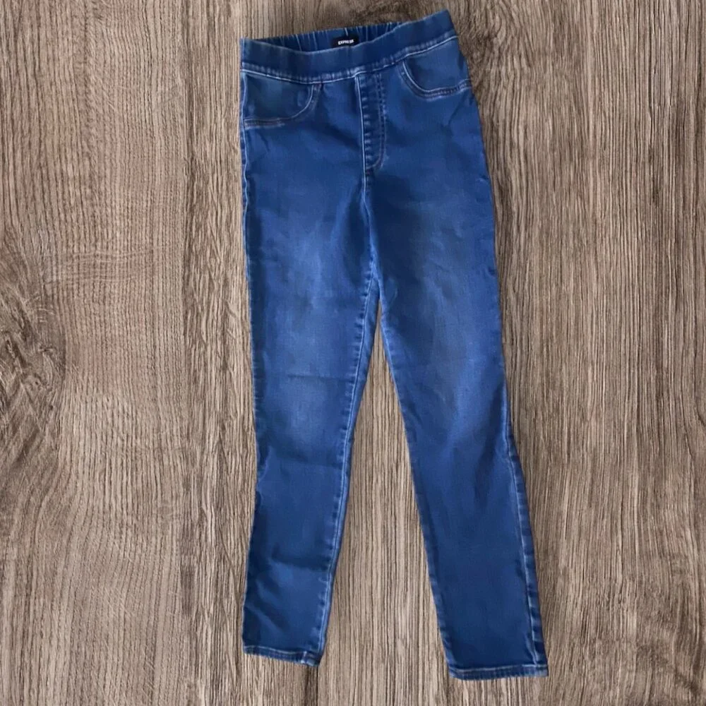 Blue Denim Jeggings Women Elastic Waist Back‎ Pockets Comfortable Casual Wear